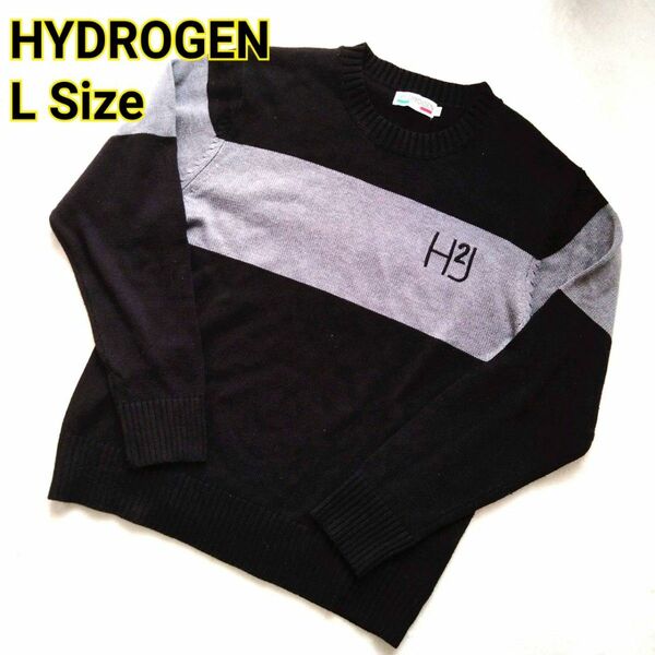 HYDROGEN ハイドロゲン ワンポイント ロゴ ニット セーター サイズＬ 正規品 ブラック 黒 Lサイズ