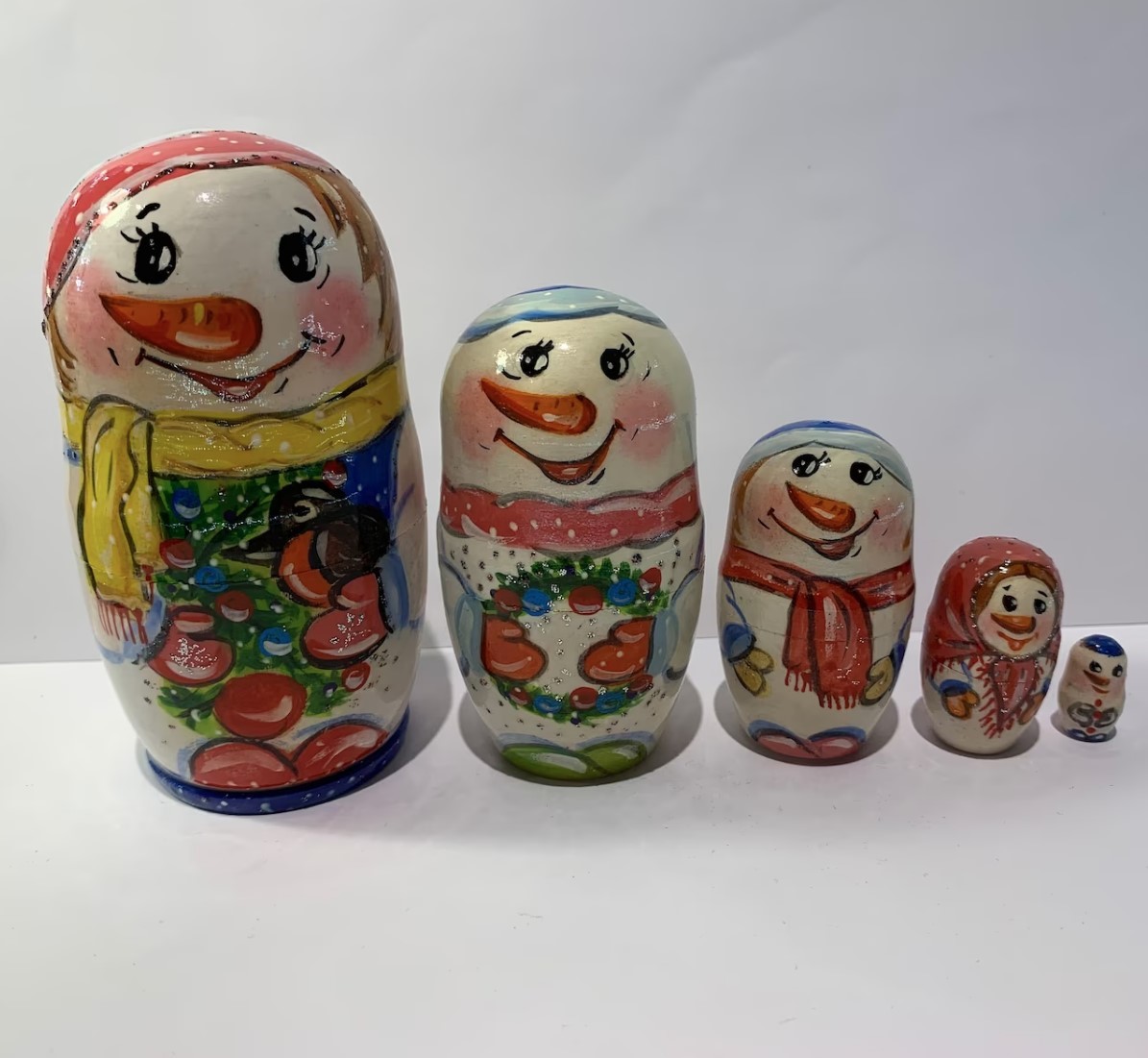 ★ Matriochka ukrainienne ~ bonhomme de neige ~ 5 pièces, œuvres faites à la main, intérieur, marchandises diverses, ornement, objet