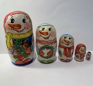 *uklaina. matoryo- олень ~ снеговик ~ 5 деталь matryoshka nesting dolls snowman