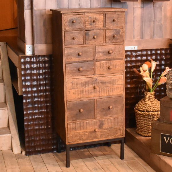 [Limited Free Shipping] Old Wood Handmade High Type Storage Drawer Chest Outlet Furniture Chest [New, Unused, Display Item] N0801G, furniture, interior, chest of drawers, chest, Western chest of drawers, chest