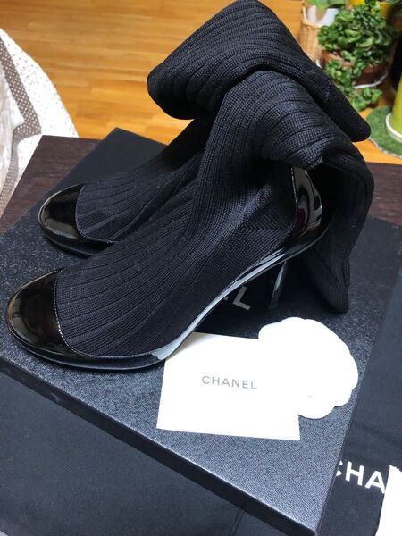 CHANEL シャネル ソックスパンプス ソックスブーツ 黒 美品