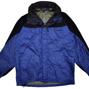 A-4303★mont-bell モンベル GORE-TEX ゴアテックス★撥水 レイン ブルー フード収納 リップストップ マウンテン パーカー ジャケット Ｌの画像4