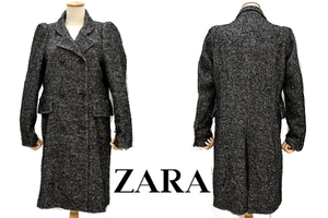 A-1789★美品★ZARA WOMAN ザラウーマン★アルパカ＆モヘア混ネップ ミックスツイード アルスターコート ＸＬ