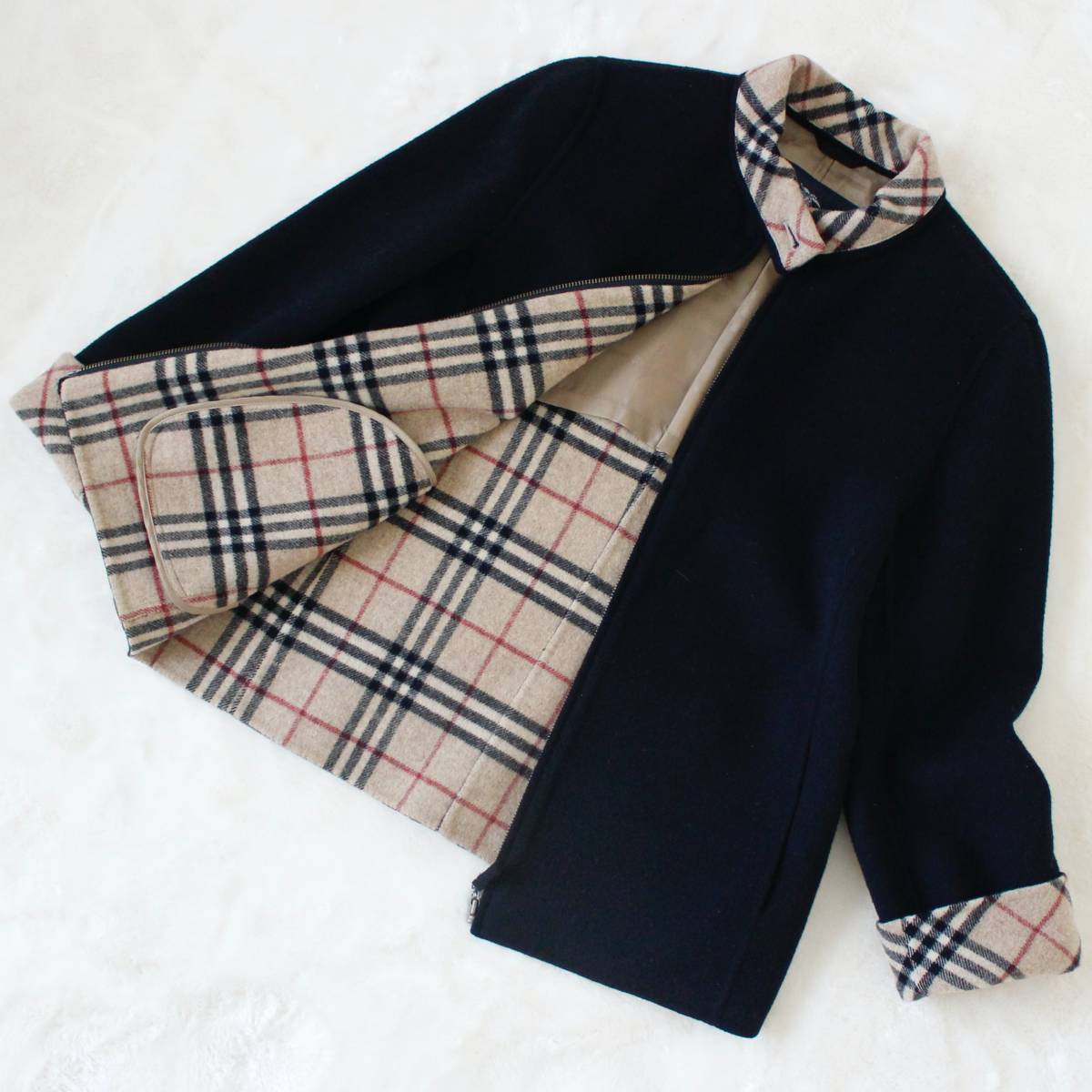 希少美品 カシミヤ入り ノバチェック 2way ビンテージ フード コート-