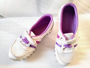 スニーカー 22.0cm 女の子 ベルクロ留め Plat Arbre White x Purple ほぼ新品 傷あり