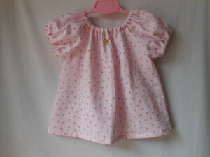  smock blouse W gauze small rose pattern pink 80~90! hand made 