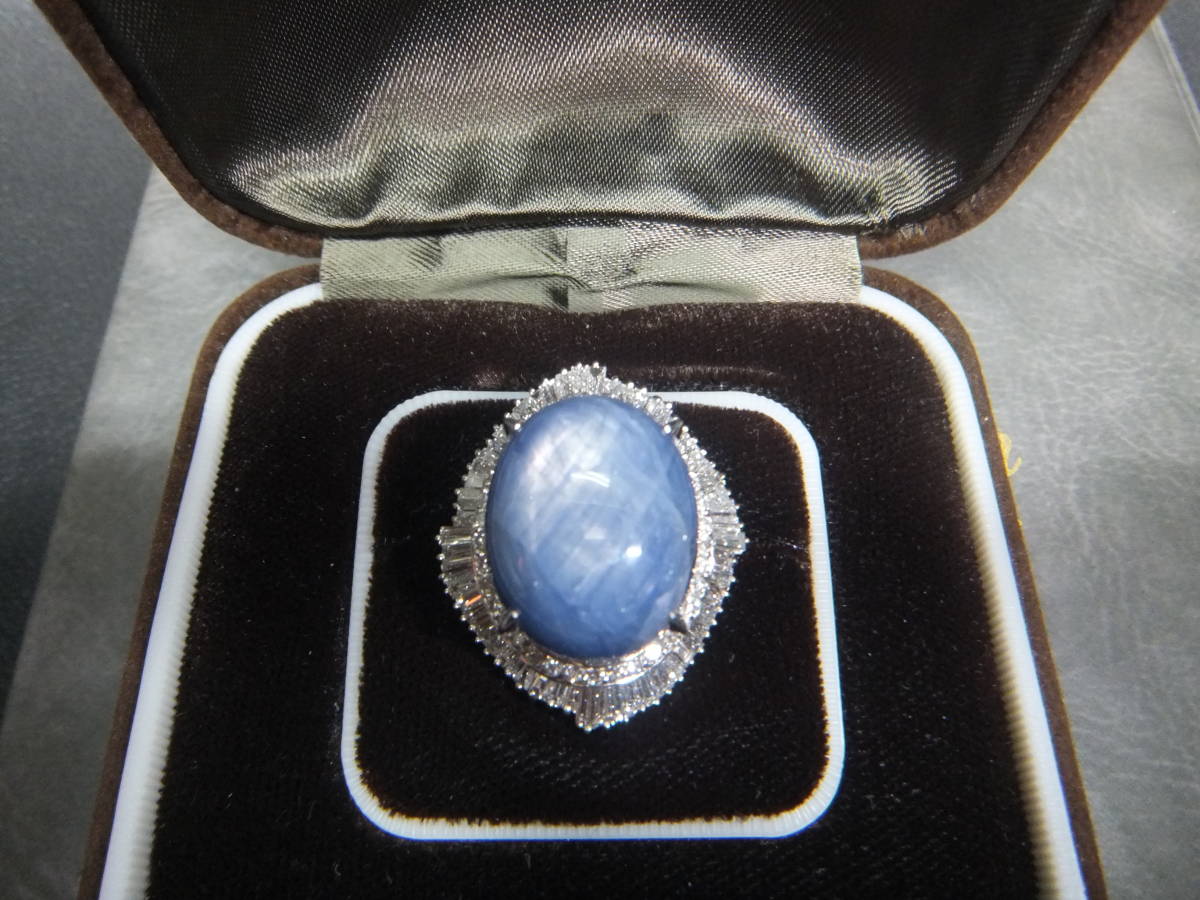 超大粒 天然スターサファイア37.89ct ダイヤ2.25ct pt900 リング(中古 ...