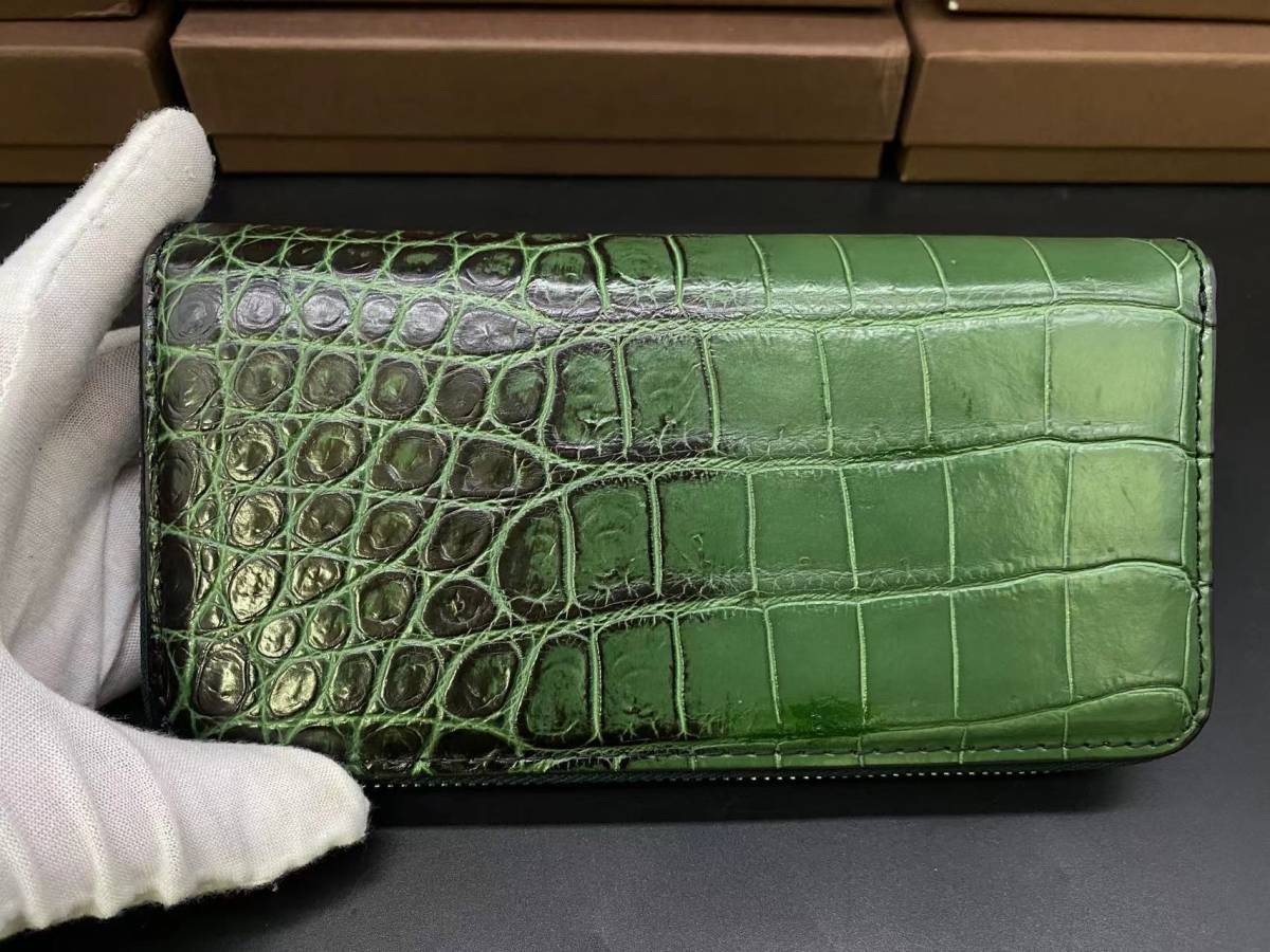 グリーン・ホワイト系 完成品♪ クロコダイル 王冠 S取背一枚革 被