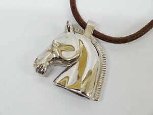 ☆中古品☆HERMES エルメス シュバルホース ホース 馬 ネックレス メタル レザー