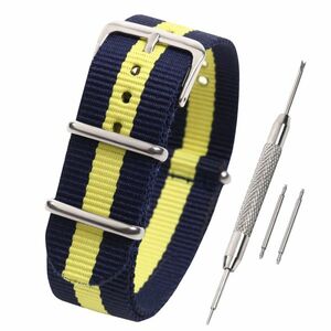 NATO type clock belt clock band nylon change band change belt 20mm navy blue yellow ( exchange instructions exchange tool spring stick attaching ) free shipping 