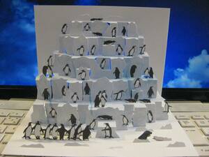  pop up cut .. penguin . navy blue ice mountain pattern print 