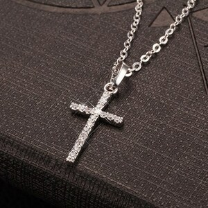 ネックレス シルバー チェーン 十字架 クロス ラインストーン メンズ 韓国 レディース ユニセックス ラインストーン クリスタル #C1752-1