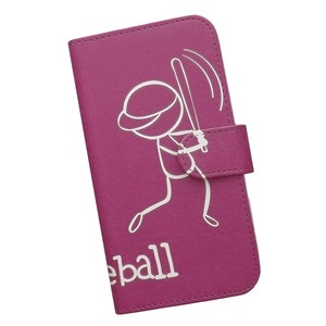 Galaxy A52 5G SC-53B　スマホケース 手帳型 野球 スポーツ モノトーン ベースボール 棒人間 ピンク