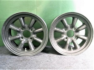 ホイール 6.5Jx14 +10(実測) PCD114.3 4穴 ハブ径:約70mm 2本 ガンメタ系 ワタナベ風？ Aタイプ？　WATANABE