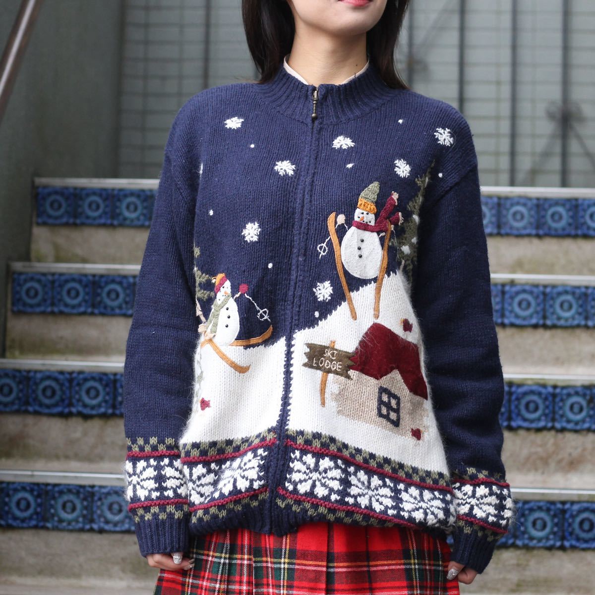 木造 IDG度詰め天竺 サンダー刺し子刺繍カーディガン サイズ2 新品未