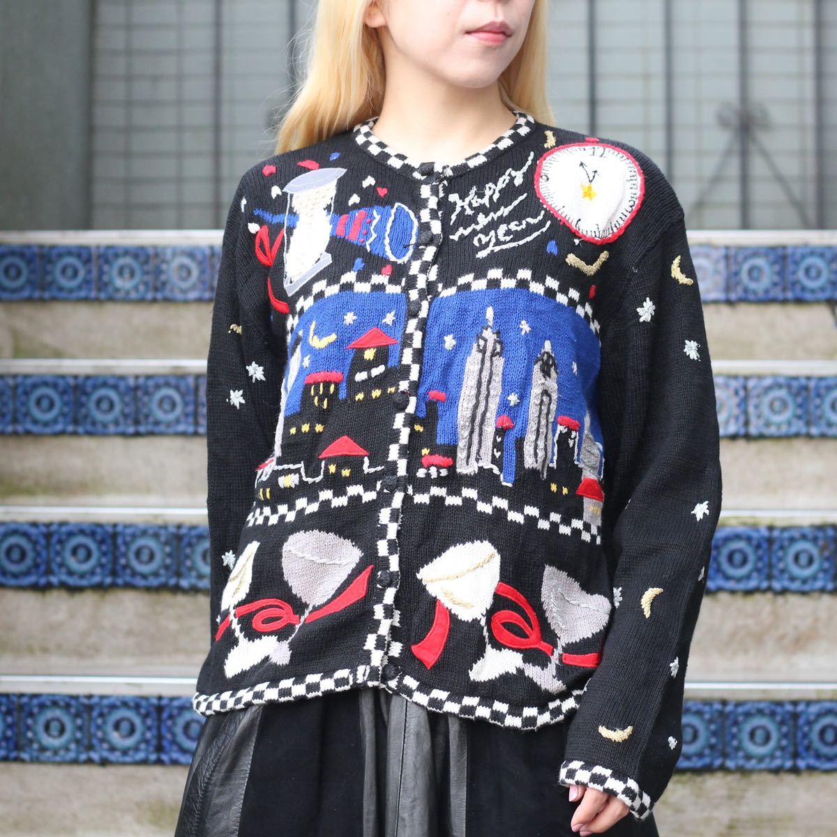 USA VINTAGE ALPS DESIGN BUTTON EMBROIDERY KNIT CARDIGAN/アメリカ