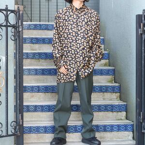 USA VINTAGE ROBERT STOCK PATTERNE ALL OVER DESIGN SILK100% SHIRT/アメリカ古着総柄シルク100%デザインシャツ
