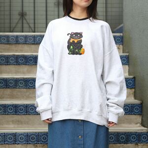 USA VINTAGE CAT EMBROIDERY DESIGN SWEAT SHIRT/アメリカ古着にゃんこ刺繍デザインスウェット