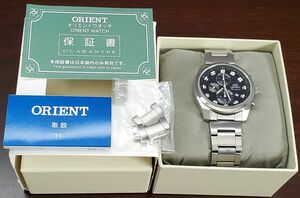 【 美品 】ORIENT オリエント クロノグラフ クォーツ 腕時計 メタルベルト ネイビー カラー