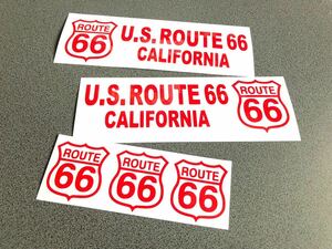 送料無料♪ US ROUTE66 CALIFORNIA ステッカー 赤色 お得5枚セット ルート 世田谷ベース ハーレー アメ車 （文字変更可能）