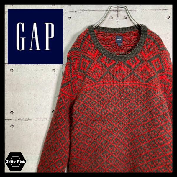 【レアデザイン】GAP/ギャップ 総柄デザイン ウールニット セーター 古着