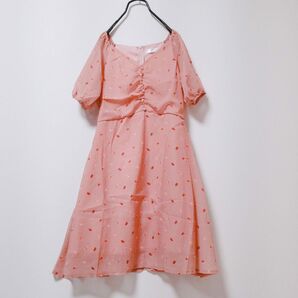 新品 ロリ シフォン パフスリーブ ワンピース 半袖ワンピース 可憐 清楚系 ゆるふわ Lサイズ