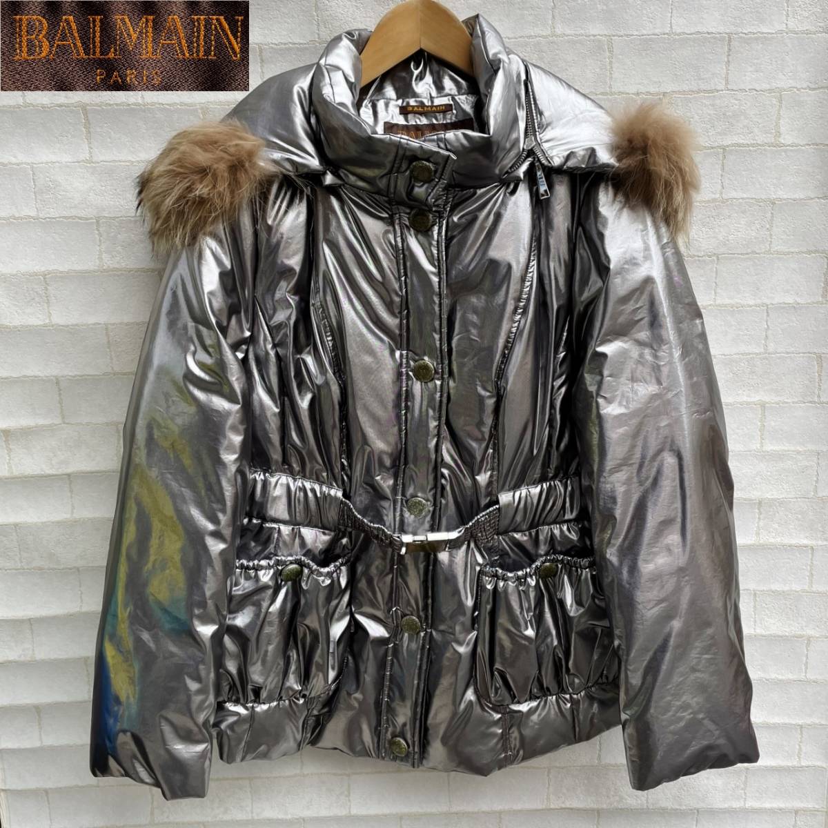 極希少☆BALMAIN PARIS ダウンジャケット シルバー ラクーンファー-