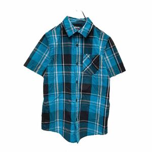 HAWK short sleeves shirt Kids M 130 blue black white check pattern old clothes . America stock a406-5706