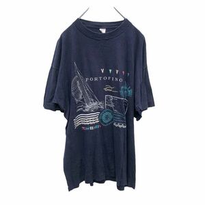 APS 半袖 プリントTシャツ XLサイズ ビッグサイズ セーリング 紺 ネイビー 古着卸 アメリカ仕入れ a406-5826