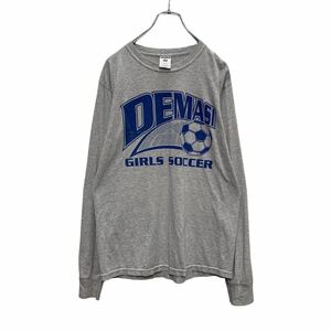 JERZEES 長袖 プリント Tシャツ M グレー ブルー サッカー プリント ロンT 古着卸 アメリカ仕入 a502-5481