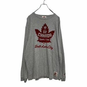 Roots CANADA 長袖 ロゴ Tシャツ S グレー ボルドー カナダ メープル ロンT 古着卸 アメリカ仕入 a502-5635