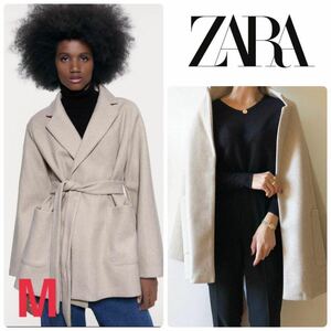 ZARA ザラ　 ベルト付きソフトタッチブレザー M 洗濯機洗いokベージュ　テーラード　オーバーサイズ　ジャケット　コート