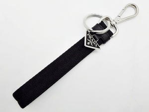 A23-395[ beautiful goods ]PRADA Prada 2PT011 nylon tape triangle key holder key ring black black triangle Logo plate box, guarantee 