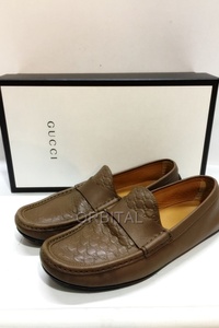  fee . mountain )GUCCI Gucci 466904 GG pattern micro Guccisima leather driving shoes Loafer slip-on shoes Brown size 7.5