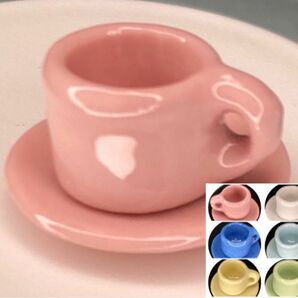 ミニチュア　陶器　コーヒーカップｘ１　ソーサーｘ１　　ピンク　カラーバリエーションあります！　