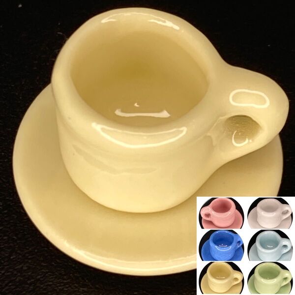 ミニチュア コーヒーカップx1 ソーサーx1 陶器 黄色 カラーバリエーションあります!