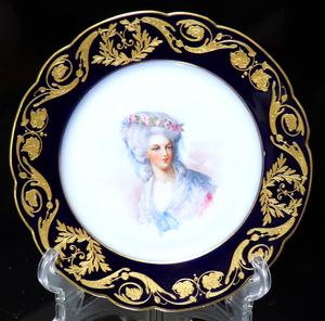  antique * sable large 18 century gold paint peak up decoration plate Ran bar .. Marie * Louis -z plate hand ... image . blue blue Meissen rare 