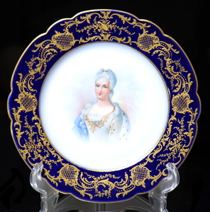  antique * sable large gold paint peak up decoration plate te.* Bally Hara person plate hand ... image . portrait . person. blue blue Meissen 