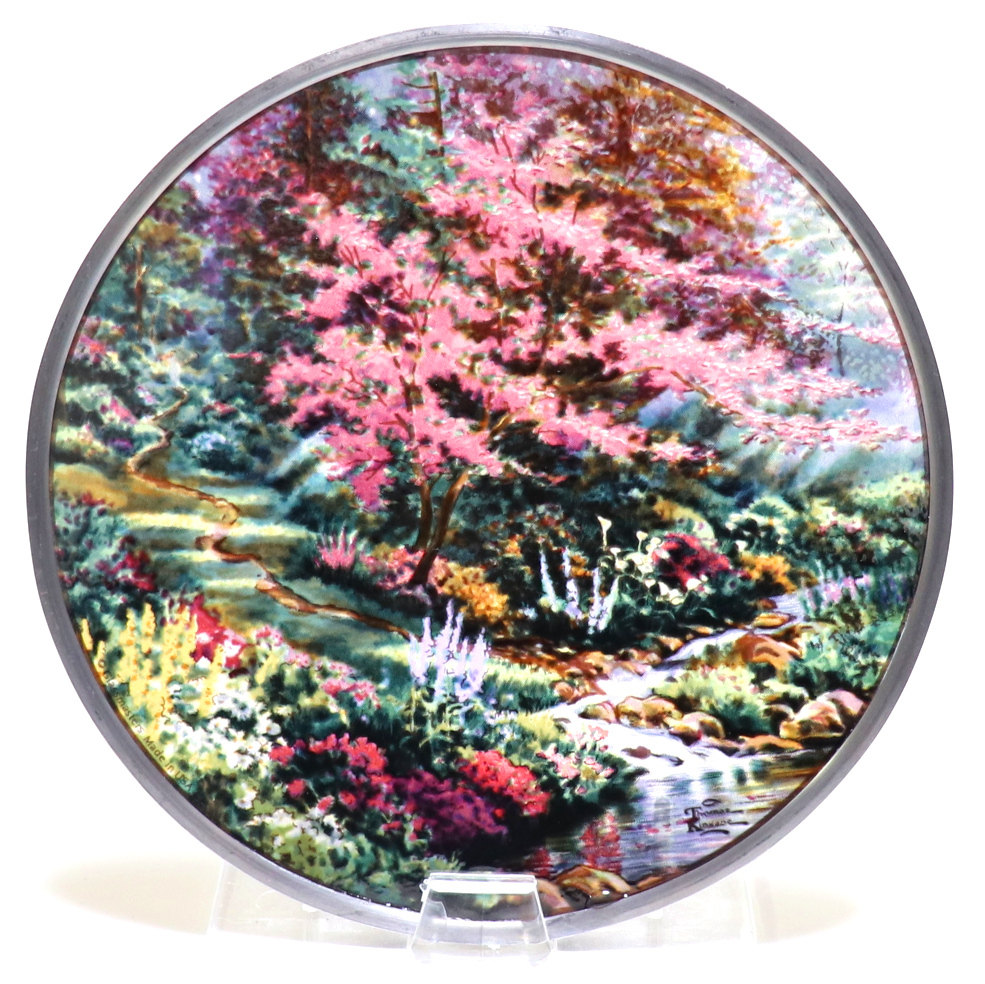 Thomas Kinkade Vintage Buntglas-Gebetsgarten, runde Glas-Meisterbox inklusive Landschaft, Disney Tiffany Studios, Handwerk, Glas, Bastelglas