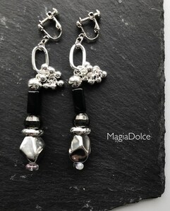 MagiaDolce.h 10911* piece .. accessory black silver earrings black silver earrings stainless steel earrings long earrings allergy correspondence earrings 