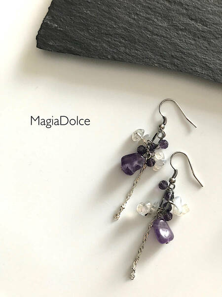 MagiaDolce.h 427●天然石アメシストラブラドライトピアス シルバーピアス 天然石ピアス アレルギー対応ピアス ハンドメイドピアス