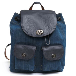 COACH コーチ リュック 37975 TURNLOCK RUCKSACK IN COLORBLOCK DENIM ターンロック リュックサック カラーブロック キャンバス ペブルド