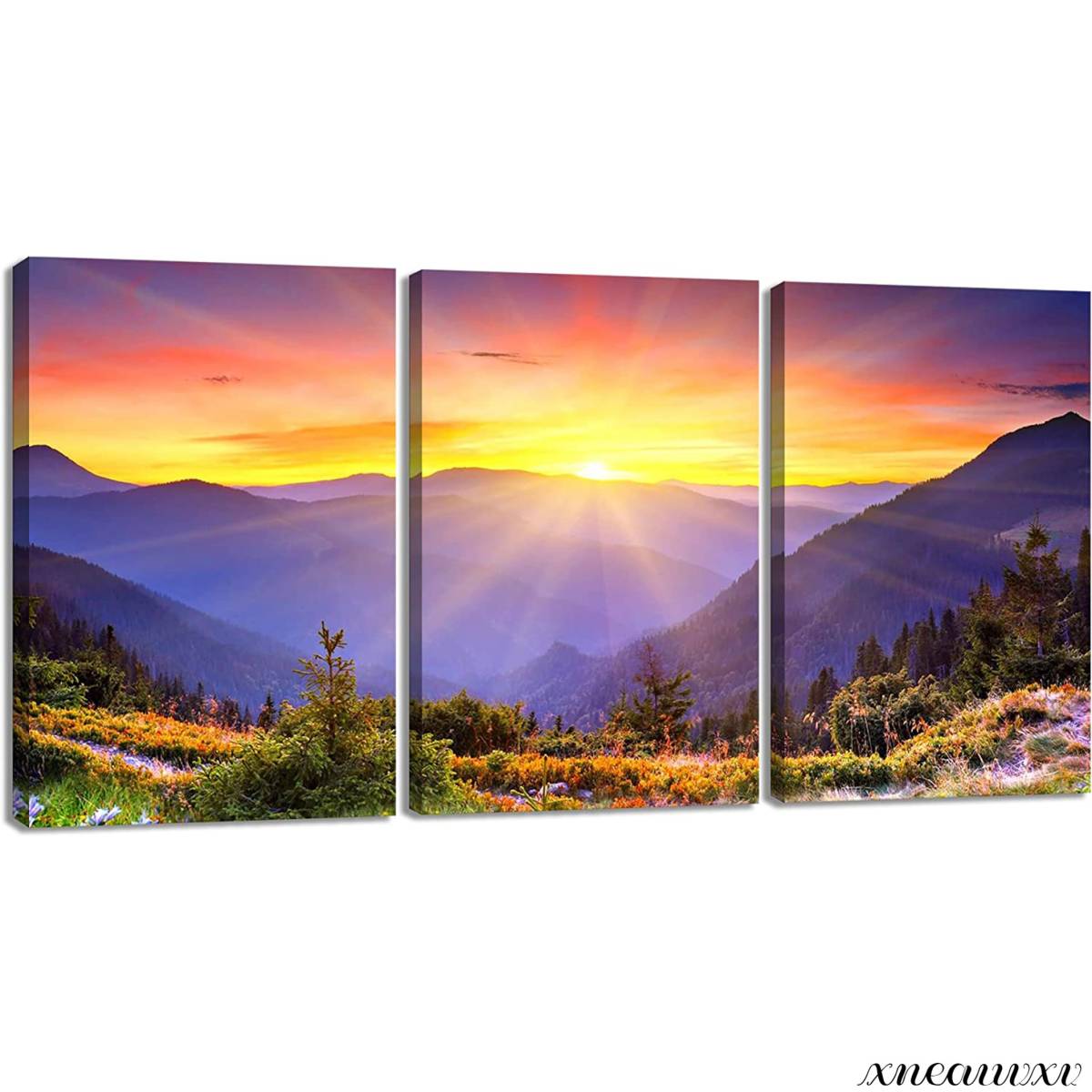 3 elegantes paneles artísticos, Vista espectacular, Sol matutino, Amanecer, Sol, Montaña, Interior, Decoración de la habitación, Decoración, Cuadro, 3 paneles, Foto, Colgar en la pared, Ligero, Regalo, Precioso paisaje, tapiz, colgar en la pared, tapiz, panel de tela