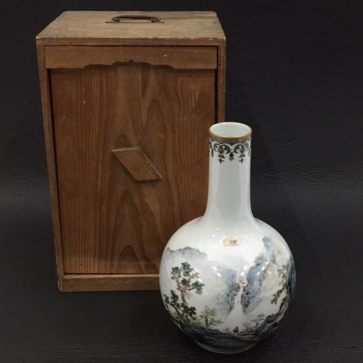 中国古玩 景徳鎮製 肖功旺 絵付 花瓶 時代物 高約35.5cm z01156 激安