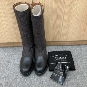 【未使用】ARMANI アルマーニ ロングブーツ ブーツ ツイード ブラウン 37 23cm　ブーツ　革靴　レディース　ウィメンズ