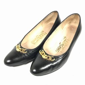 【フェラガモ】本物 Ferragamo 靴 22cm パンプス カジュアル ビジネスシューズ 本革 レザー 女性用 レディース 伊製 4 1/2 C