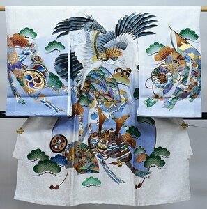 お宮参り 産着 のしめ 男児 男の子 正絹 綸子地 豪華絢爛 金刺繍 白地 鷹 祝着 新品 (株) 安田屋 NO36334