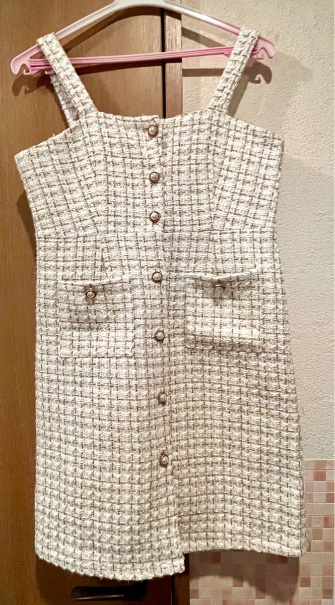 OBLI ♡フリルツイードワンピース 0 ♡新品タグ付 日本お得セール www