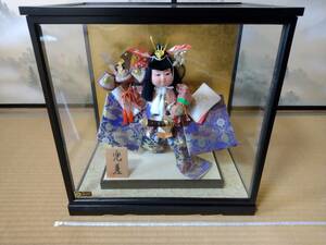 7号　七号　日本人形 子供大将 五月人形　ガラスケース　アンティーク 置物 飾り　兜差　即決　送料無料