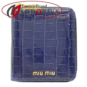 Miu Miu miumiu круглый молнии Bi -Cold Type Type Press Leather Blue / 082243 [Используется]